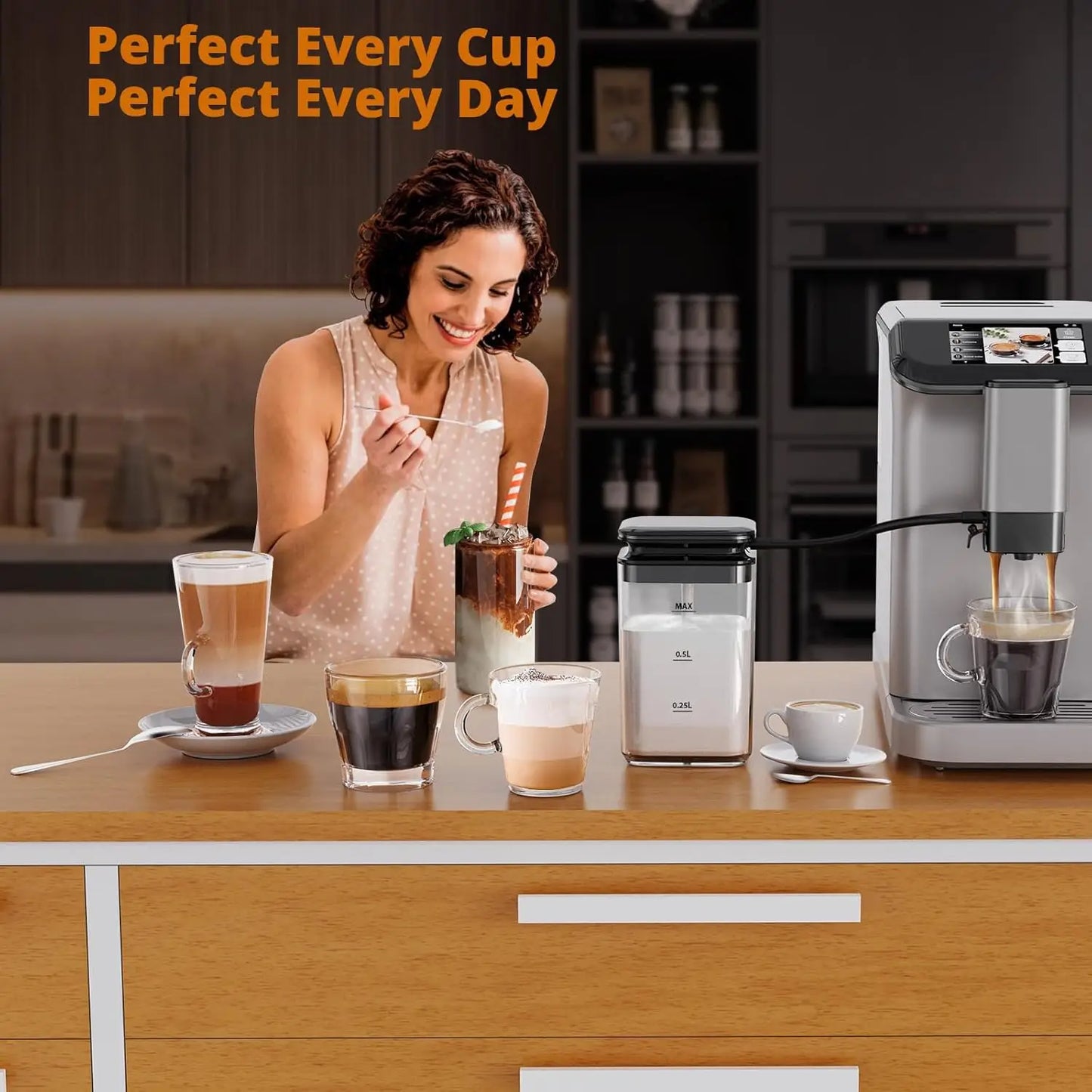 TFT Touch Screen Espresso Machine With Grinder Milk Frother