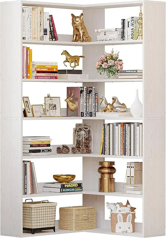 Industrial Corner Bookshelf Six Tiers Living Room Storage