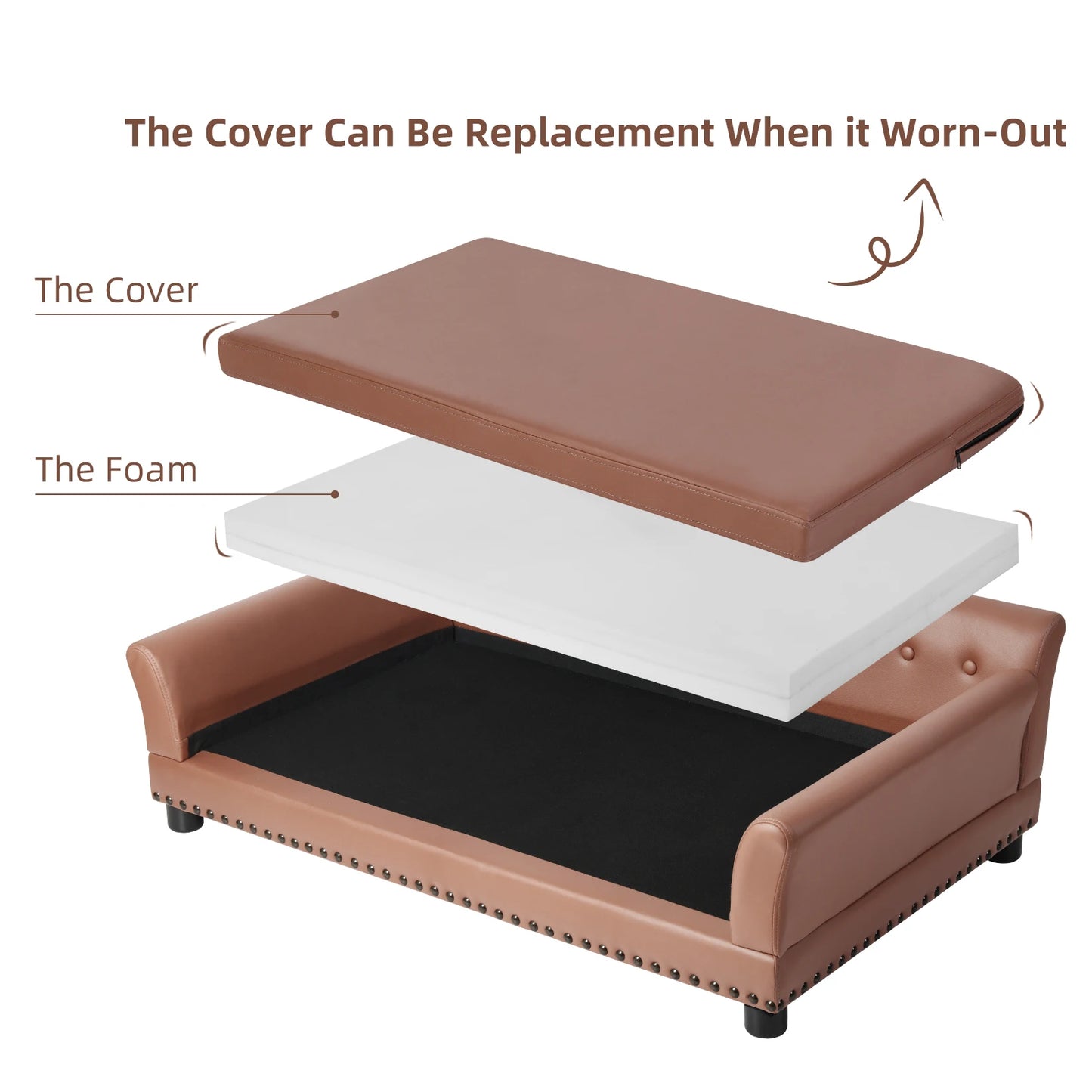 Large Elevated PU Leather Dog Bed With Removable Cushion