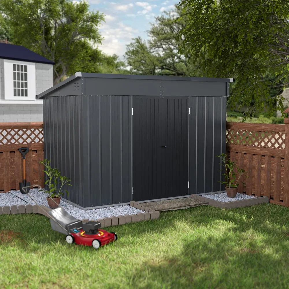Metal Storage Shed 6x10FT with Sloped Steel Roof Garden Storage