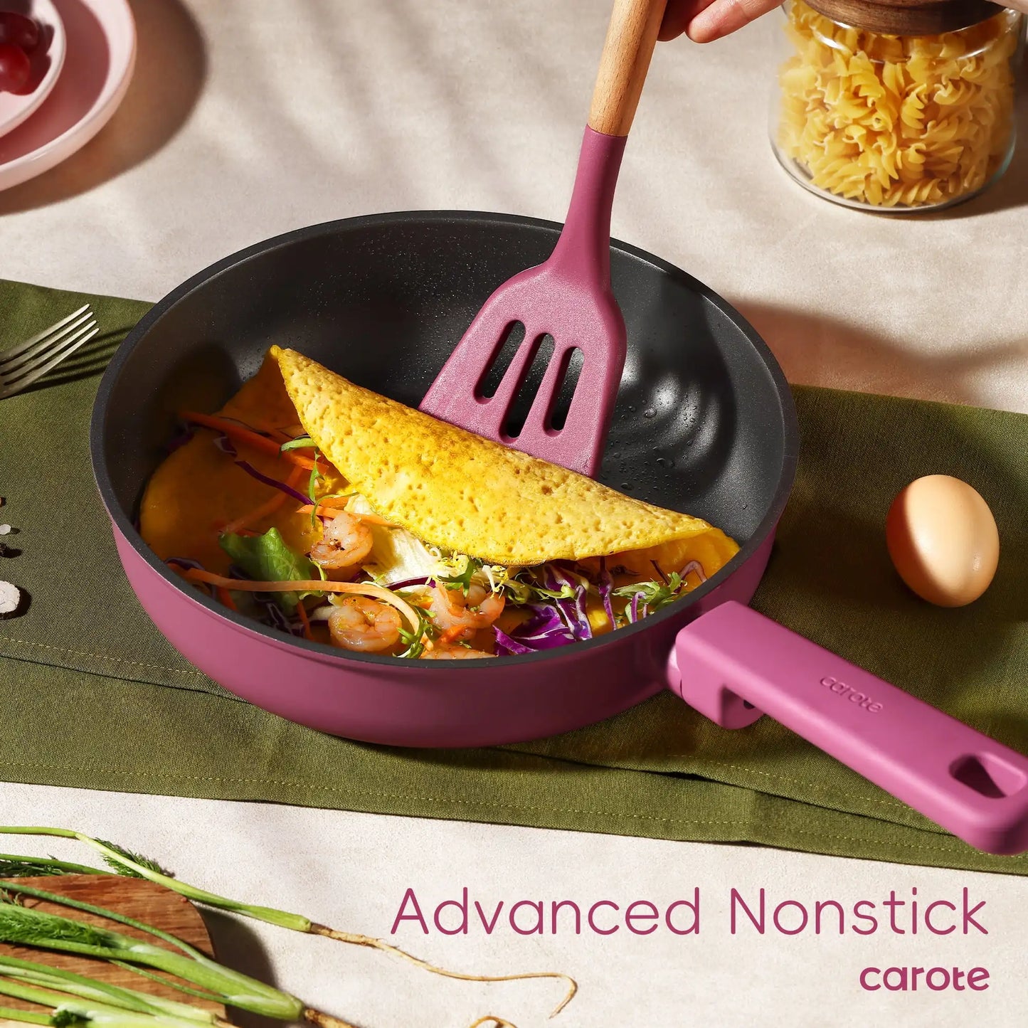 Kitchen Cookware Sets, Nonstick Pots and Pans Set, 17 Pcs, Rose Pink
