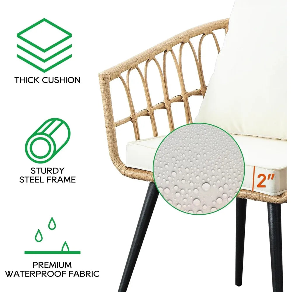 3 Piece Patio Bistro Set, Outdoor Wicker Balcony Rattan. Compact & Versatile; Comfortable Seating; Elegant Coffee Table; Multi-Functional Ottomans.