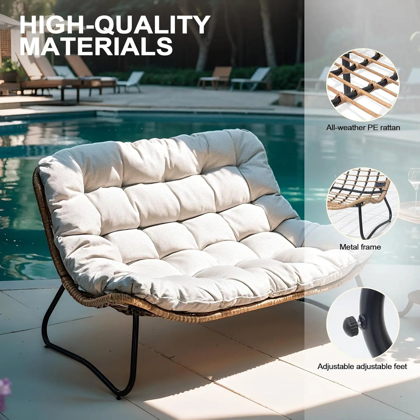 Outdoor Loveseat 2 Seater Couch With Soft Cushion Rattan