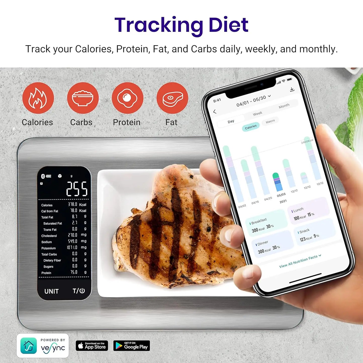 Etekcity Food Kitchen Scale Digital Grams and Ounces for Weight Loss With Smart Nutrition App 19 Facts Tracking Baking Cooking