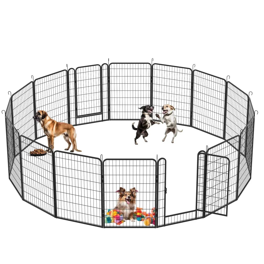 16 Panels Heavy Duty Metal Playpen with Door for Dogs