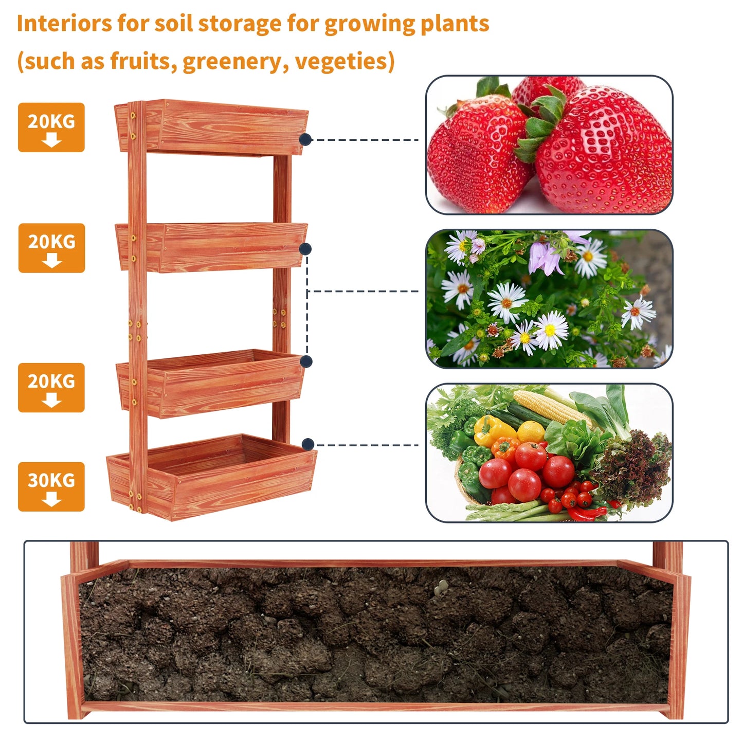 4-Tier Raised Garden Bed Vertical Flower Pots Rack with Detachable Ladder and Adjustable Shelf