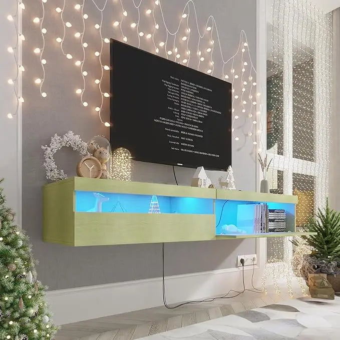 Floating TV Stand with Led Lights, 71 Inch Wall Mounted Shelf