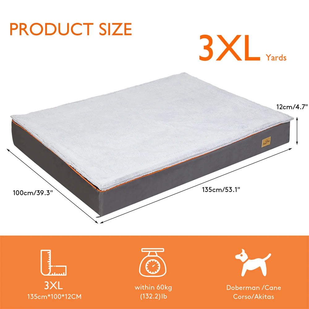 Premium Large Orthopedic Memory Foam Dog Bed Waterproof Pet Dog Crate Jumbo Mattress with Orange Trim