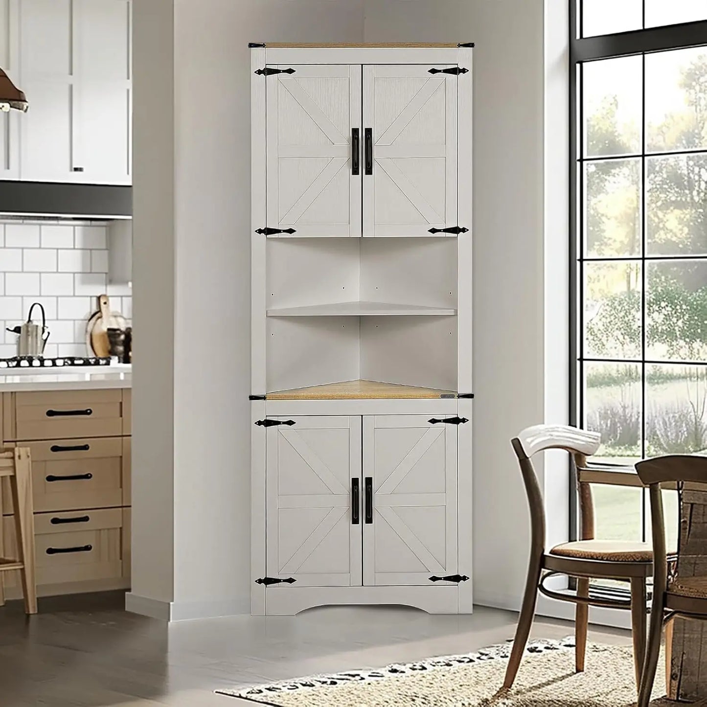Redlife Farmhouse Corner Cabinet With Barn Door And Shelves