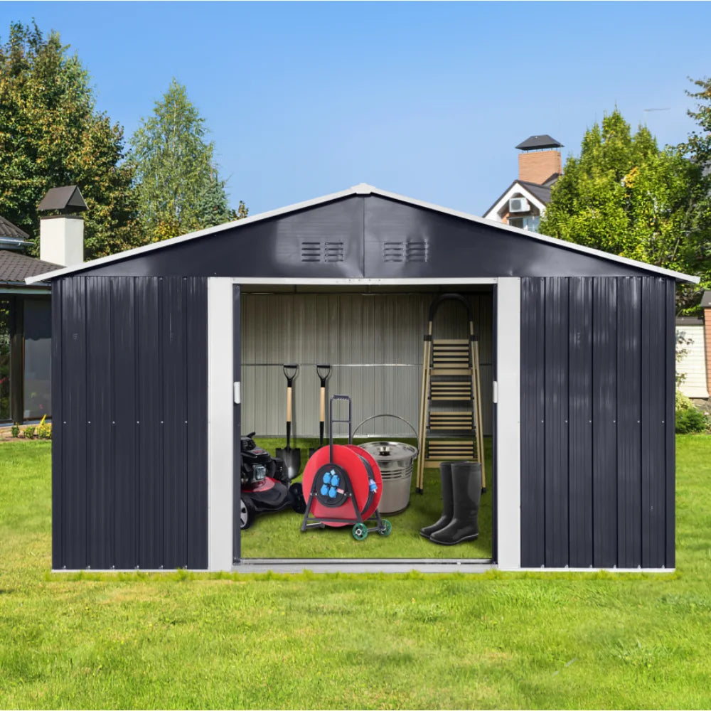 Metal 11.2ftx10.6ft Garden Sheds Grey Outdoor Storage