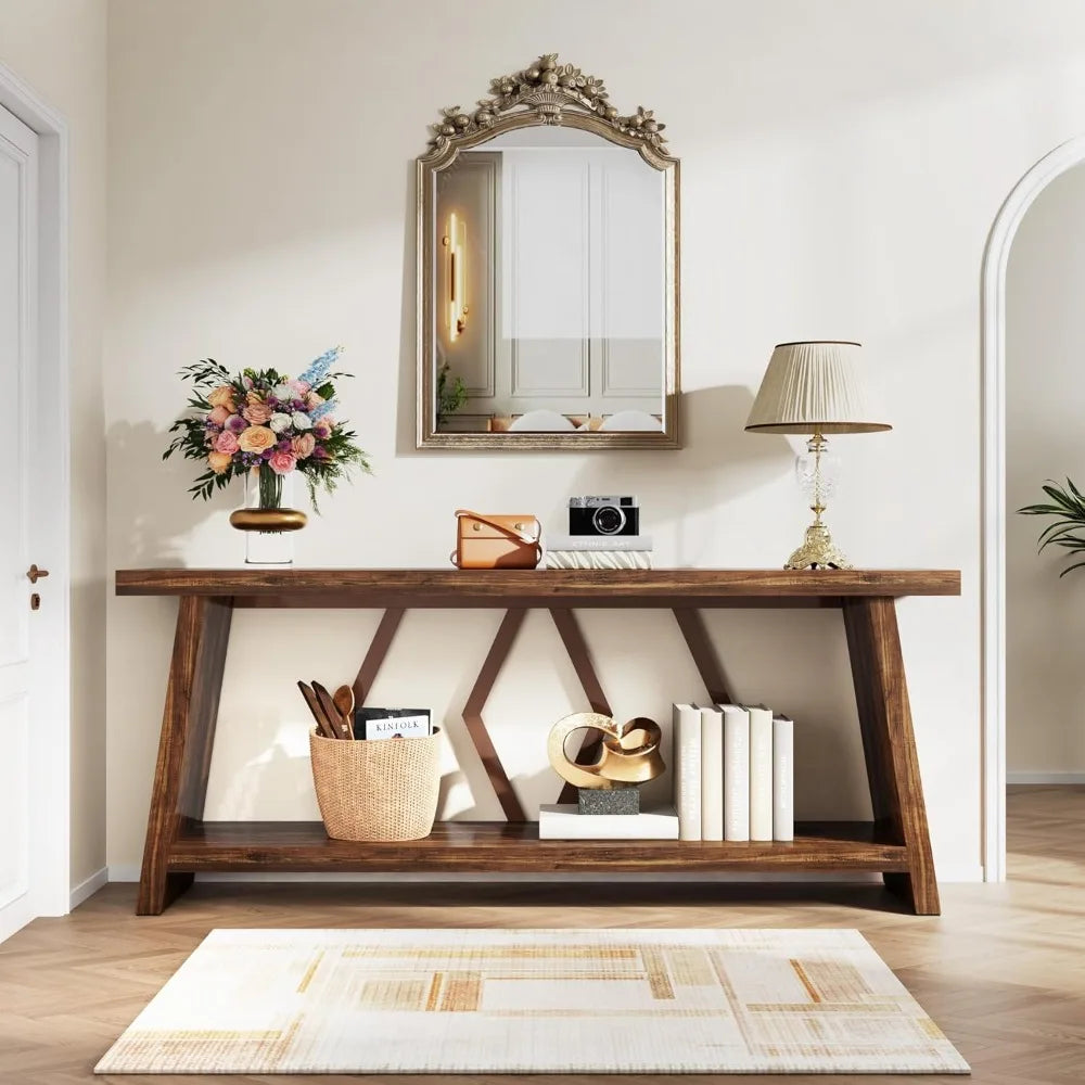 70.86-Inch Farmhouse Console Table with 2-Tier Storage