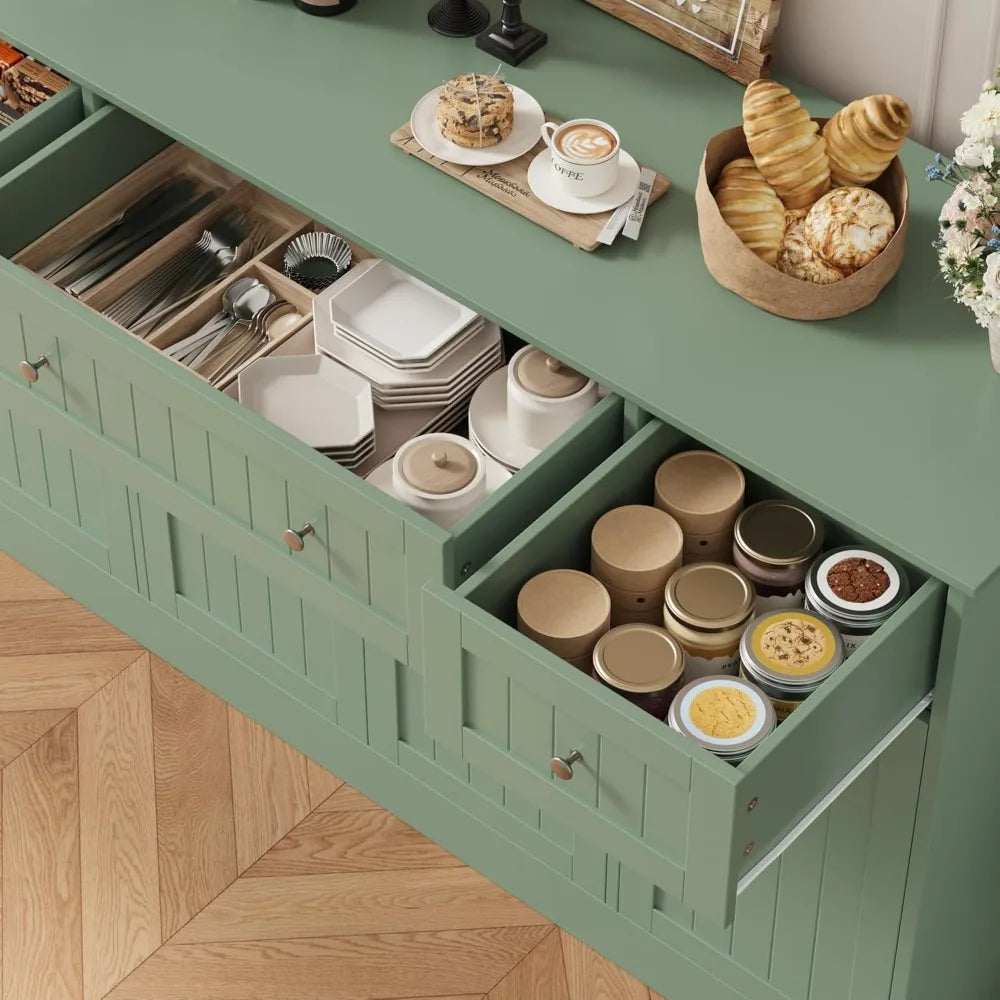 55 Inch Green Modern Sideboard Buffet Cabinet With Drawers