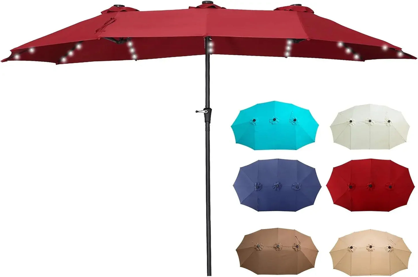 15ft Patio Umbrella With Solar Led Lighted Double-Sided Outdoor Umbrella