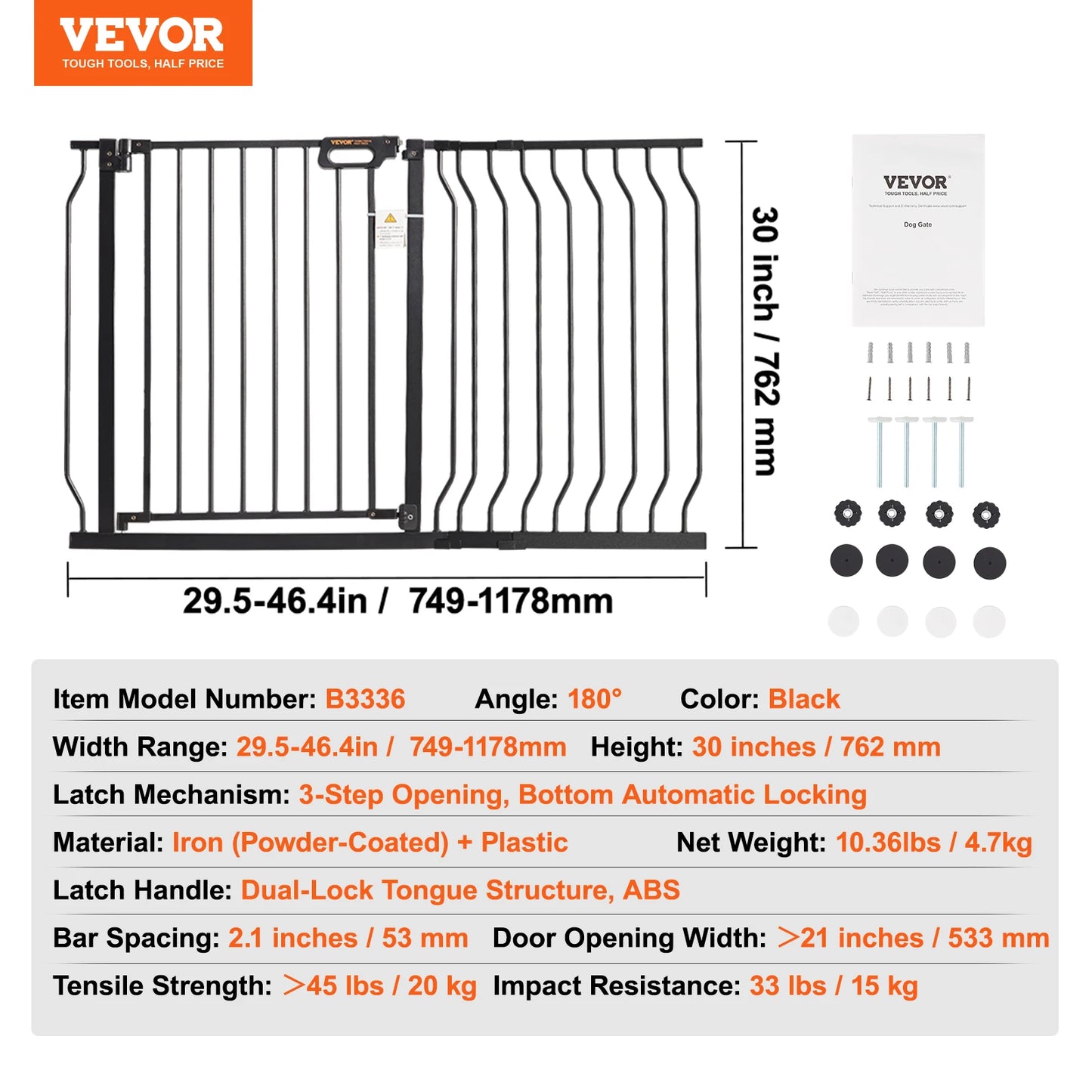 VEVOR Baby Gate 28 30 36 Inch High Walk Thru Pressure Mount
