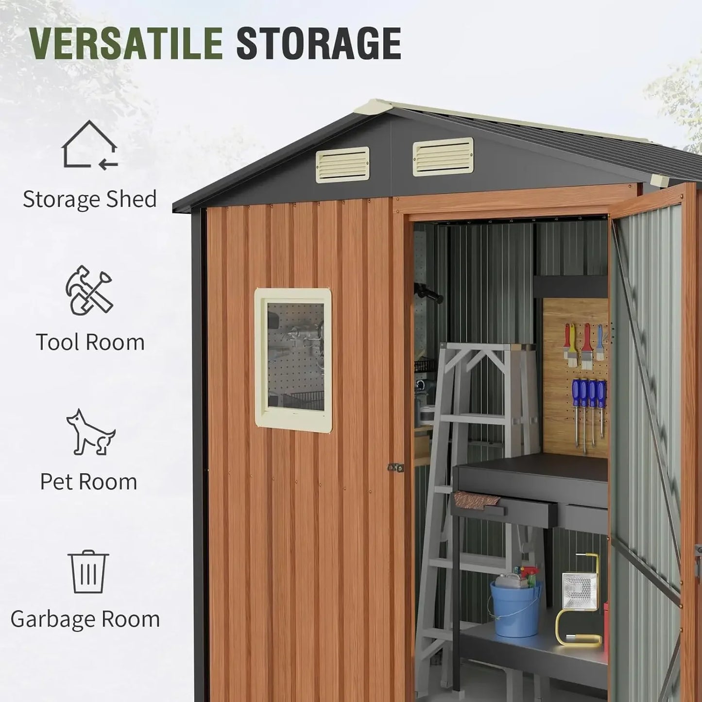 6x4 Ft Lockable Metal Garden Shed with Window Storage