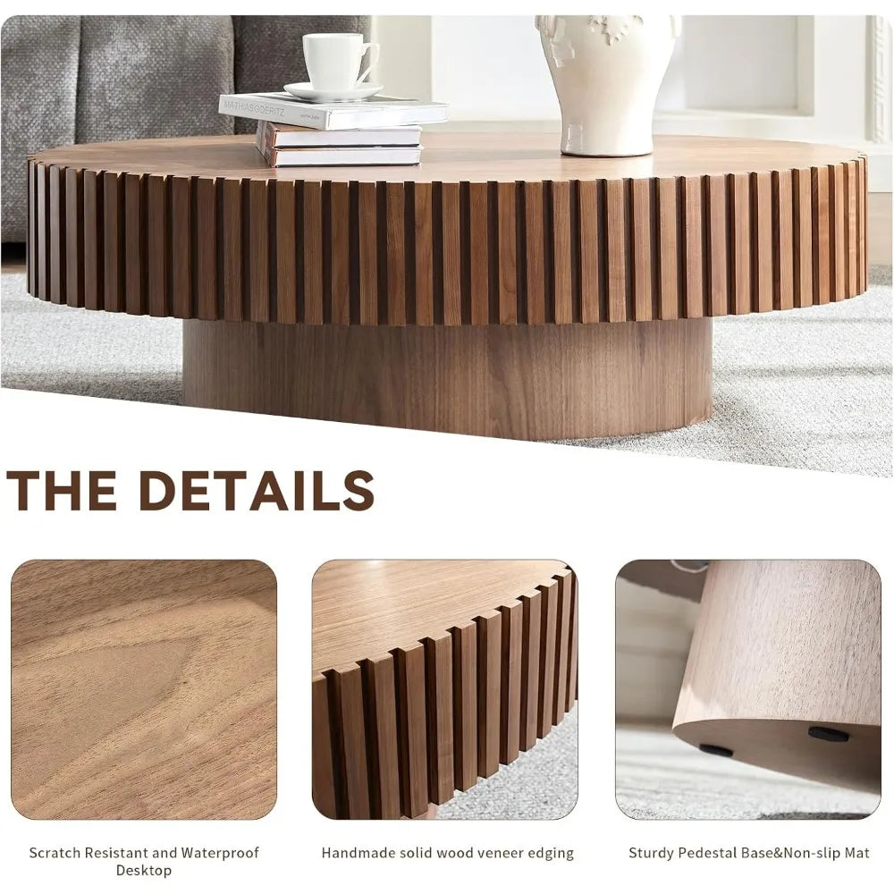 Oval Drum Coffee Table Handcrafted Wooden Olive-Shaped Walnut