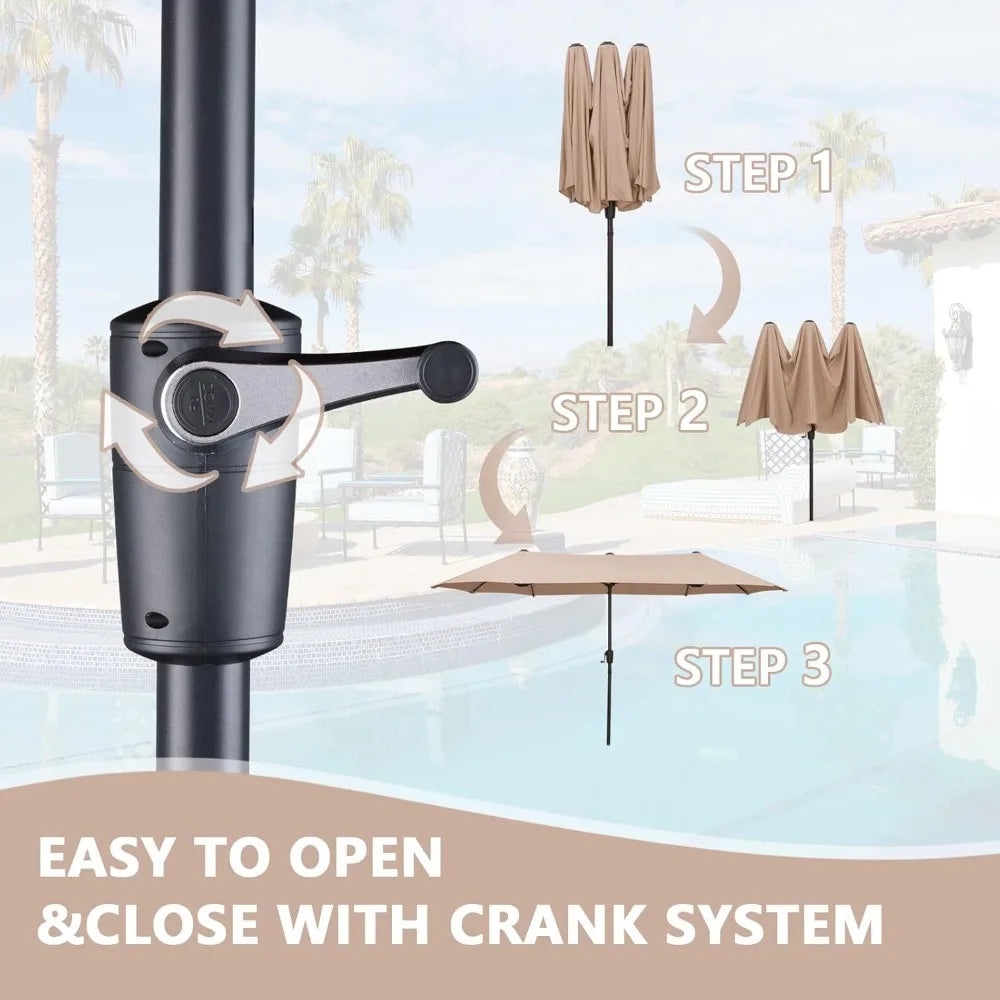 13Ft Large Patio Umbrella with Base Easy Crank for Poolside