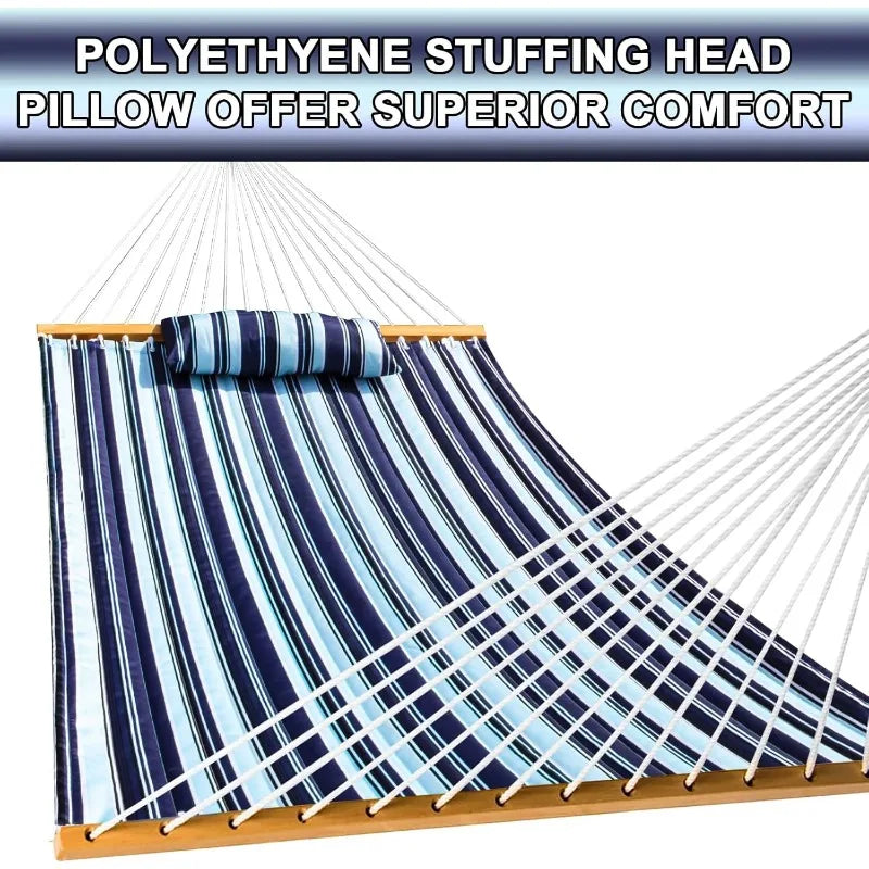 Outdoor Quilted Fabric Hammock with Pillow for Patio Use