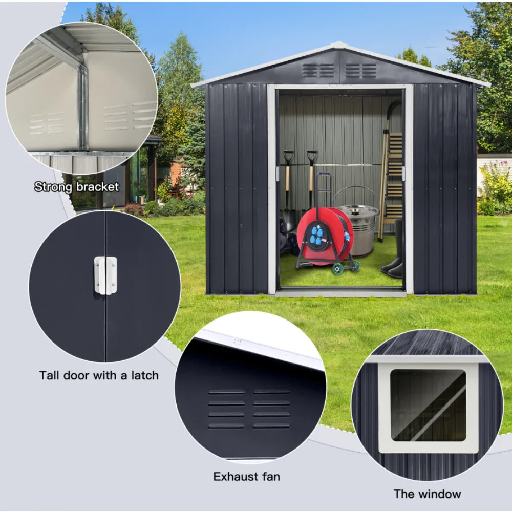 7ftx4.3ft Grey Metal Sheds Garden Storage With Window