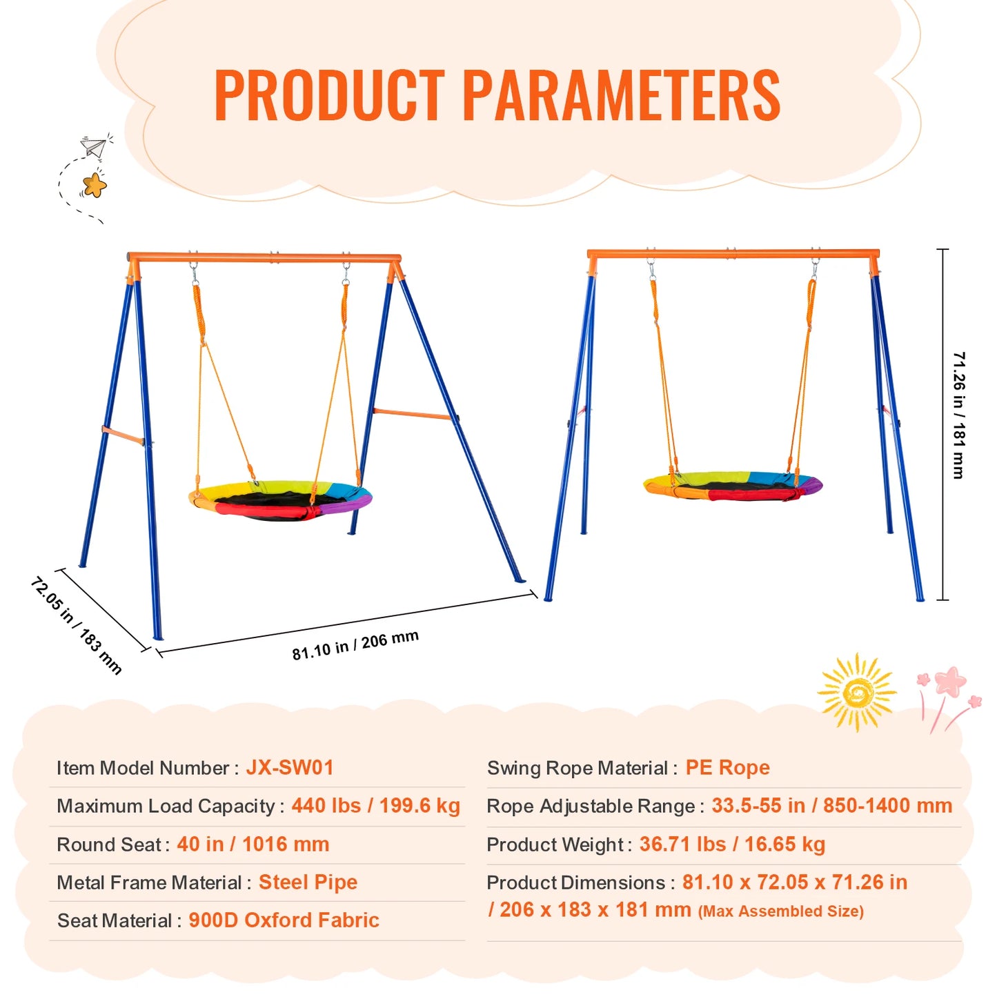 VEVOR Swing Sets for Backyard 600lbs Capacity Swingset