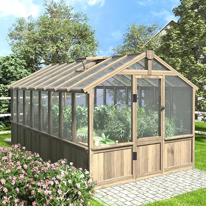 6x12FT Greenhouses for Outdoors, Cedar Frame with Vent
