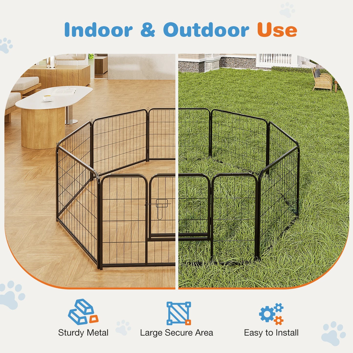 JHK 8 Panel Dog Playpen Indoor Pet Fence Heavy Duty Metal Pen