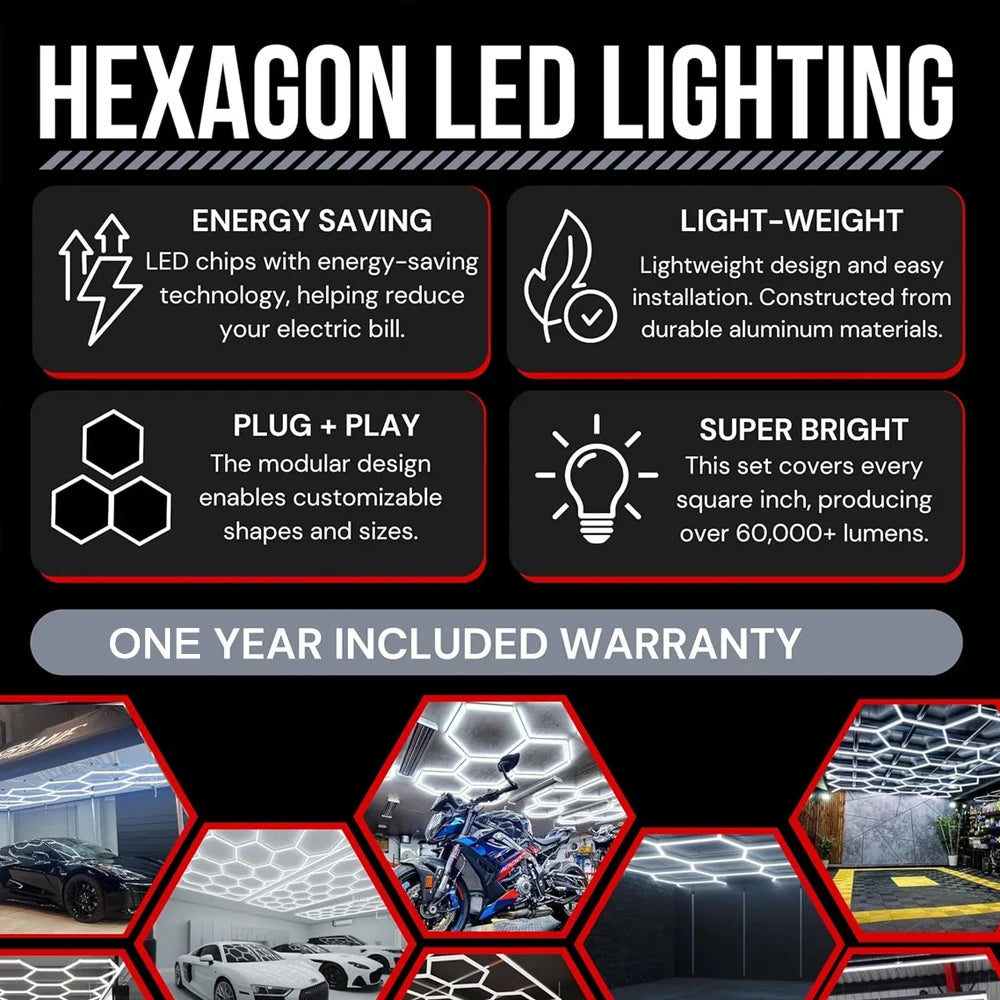 Honeycomb Hex Light Hexagon Led Lighting For Garage Car Wash