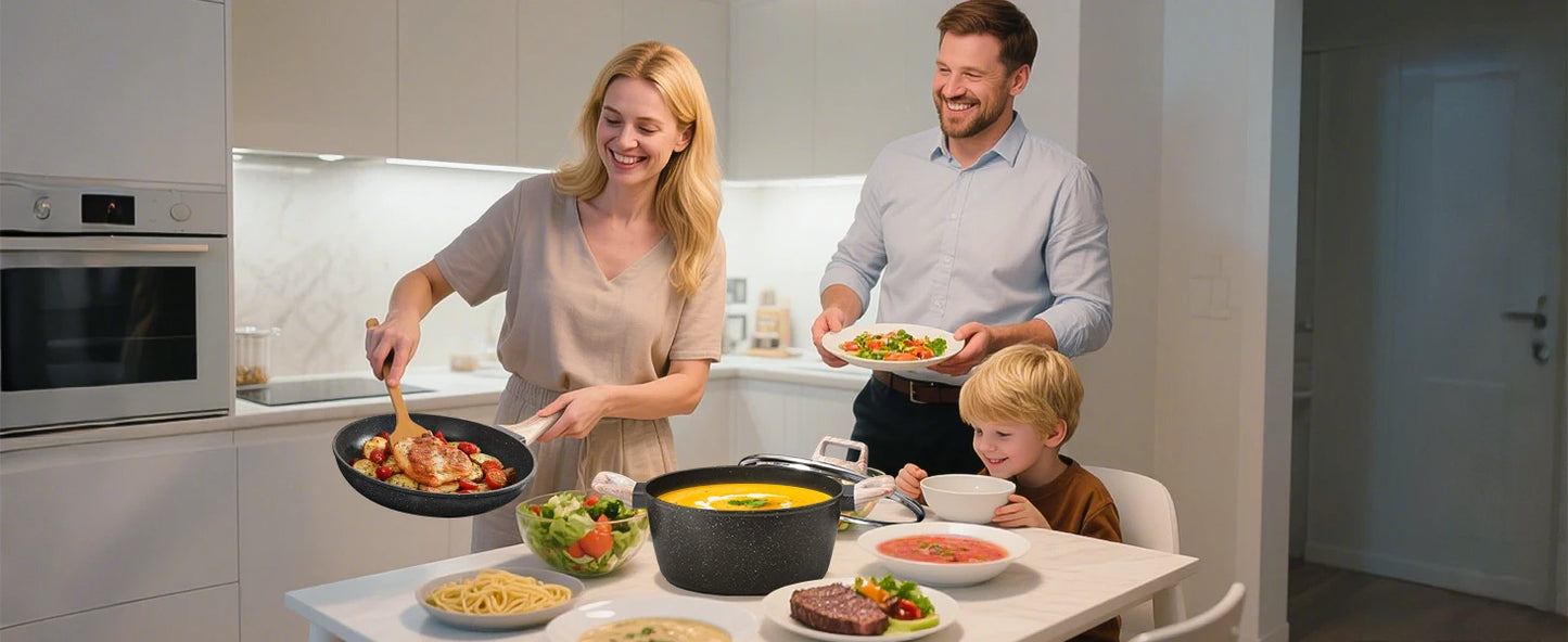 Black Granite Nonstick Pots and Pans Set Induction Nontoxic