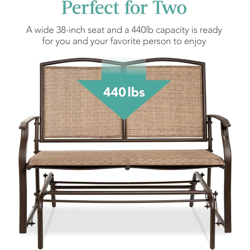 2-Person Outdoor Patio Swing Glider Steel Loveseat Rocker Q