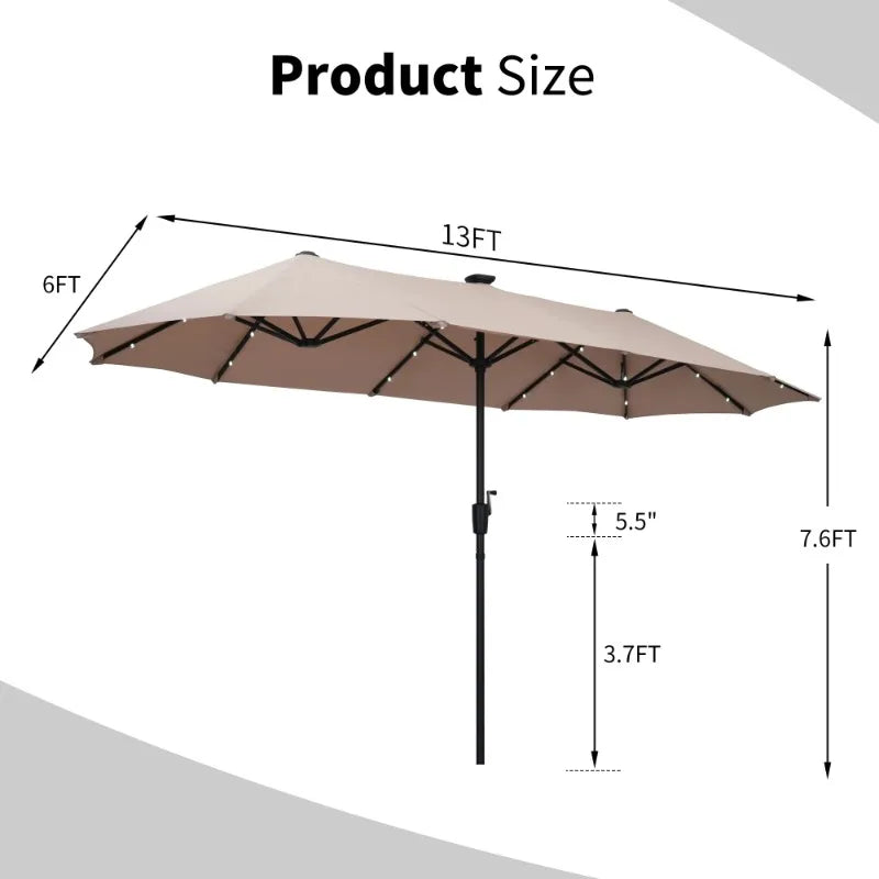 13 Ft Solar LED Patio Umbrella with 36 Solar Powered Lights