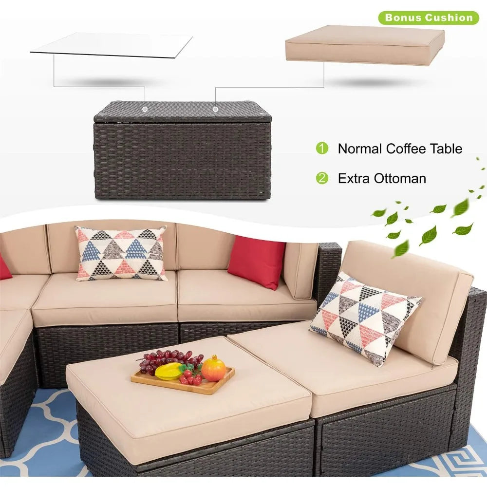 6 Piece Small Patio Furniture Sets with Glass Table and Cushions