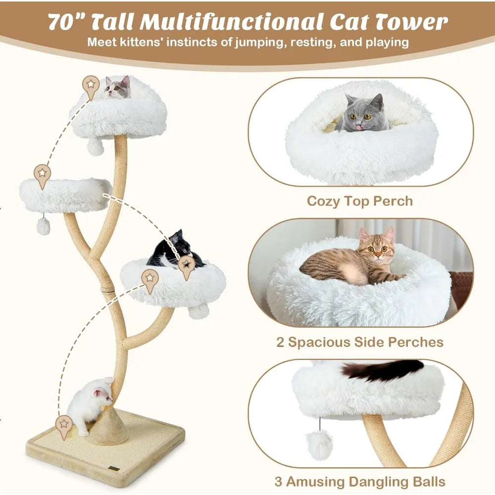70 Inch Tall Cats Tree Cat Tower with Scratching Posts