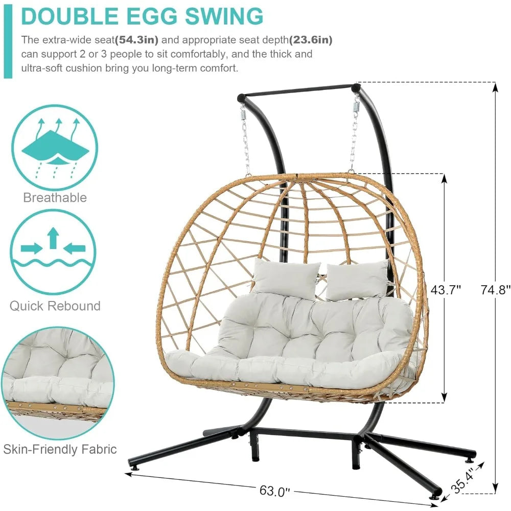 Double Egg Swing Chair with Stand for 2 Person Comfort