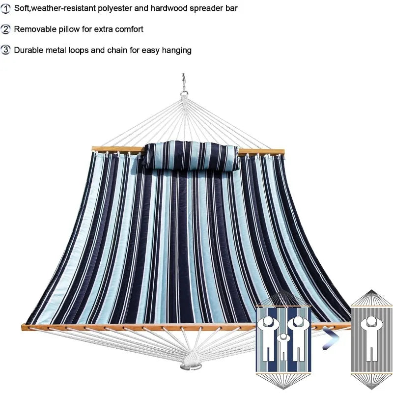 Outdoor Quilted Fabric Hammock with Pillow for Patio Use
