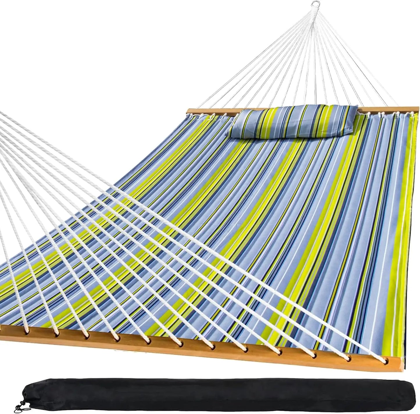 Outdoor Quilted Fabric Hammock with Pillow for Patio Use