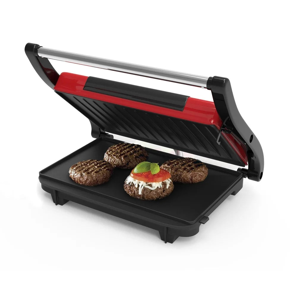 Non-Stick Panini Grill and Sandwich Maker 1400W Indoor Cooking Appliance with Grease Channeling System Easy Cleanup Ideal Small