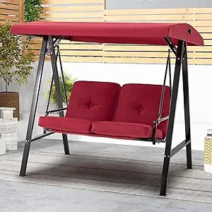 Outdoor Two Seat Patio Swing Chair With Adjustable Canopy