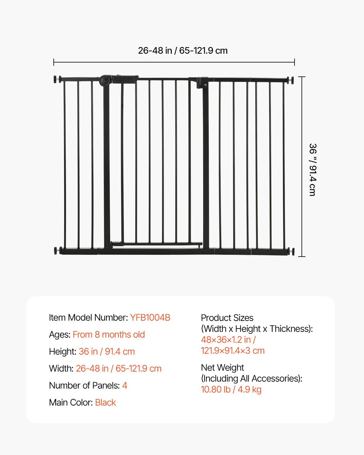 VEVOR Baby Gate 28 30 36 Inch High Walk Thru Pressure Mount