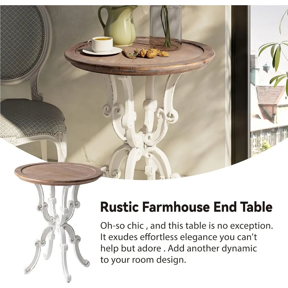 Rustic Accent End Table, Farmhouse Side Table with Natural Top