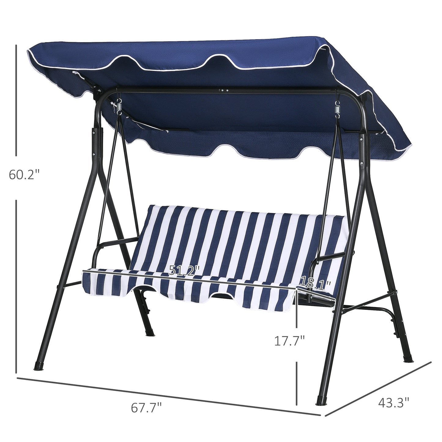 Porch Swing Hammock Bench Lounge Chair Steel 3 Seat Canopy