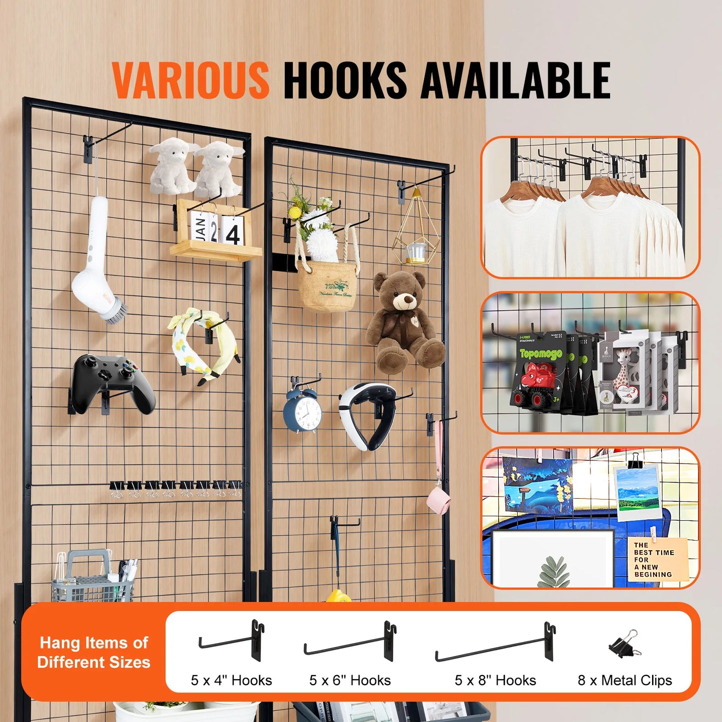 SucceBuy Grid Wall Panels Double Sided Gridwall Racks Hooks