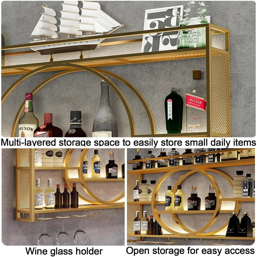 Modern Wine Storage Rack Wall Mounted With LED Light