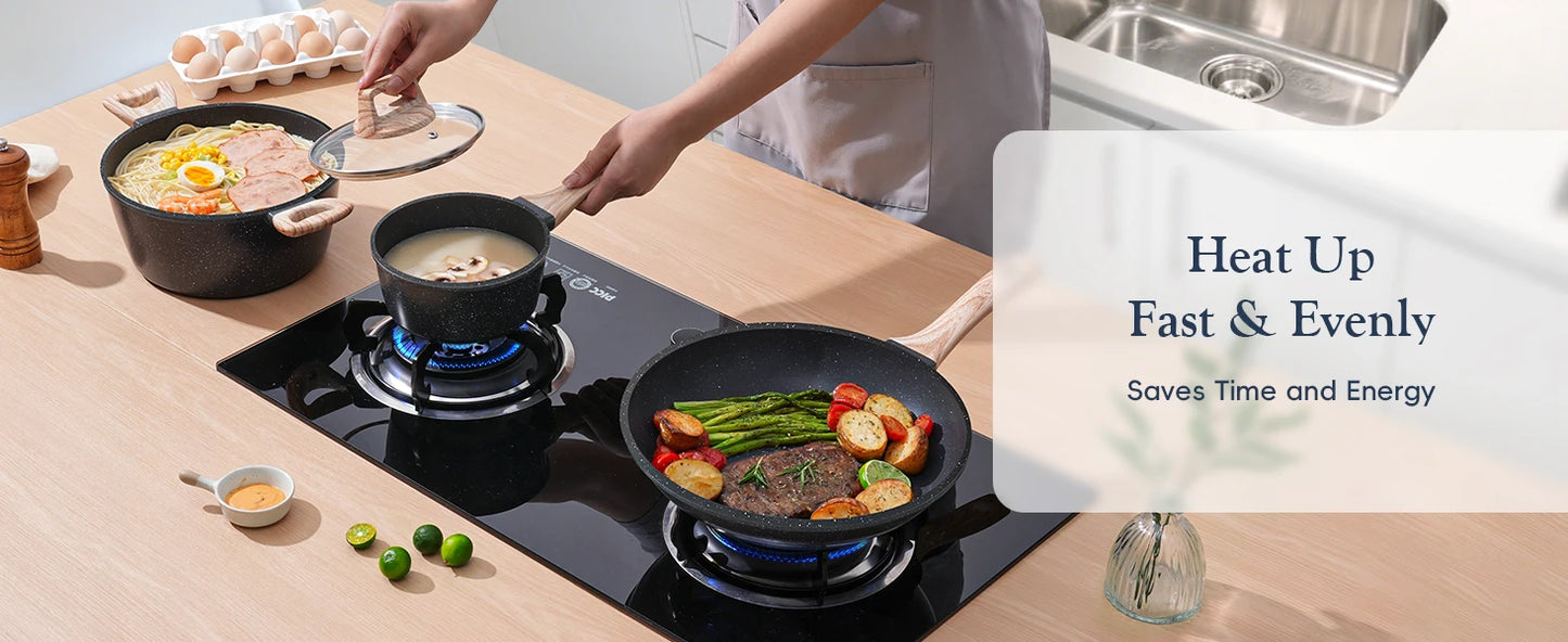 Black Granite Nonstick Pots and Pans Set Induction Nontoxic