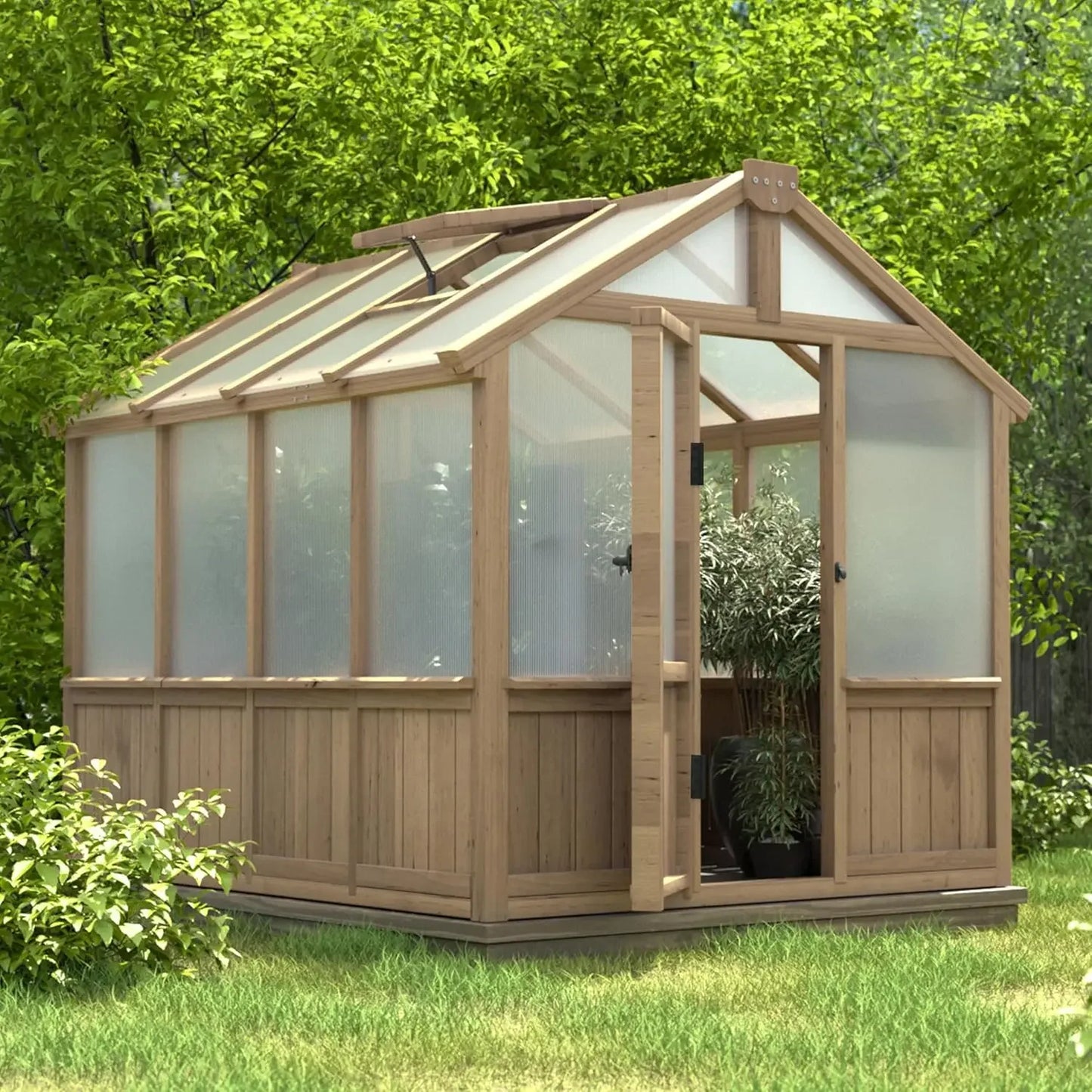 6x12FT Greenhouses for Outdoors, Cedar Frame with Vent