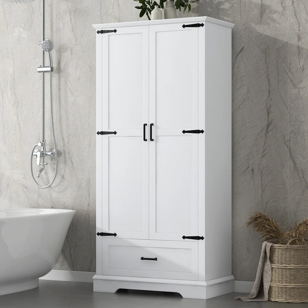 Tall Bathroom Storage Cabinet With Two Doors And One Drawer