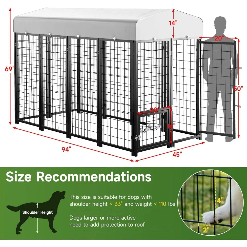 2PCS Outdoor Dog Kennel Outside Run with Doggy Door Roof