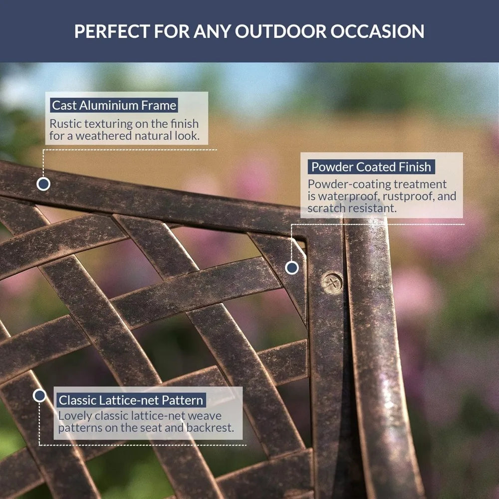Belleze 40 Inch Cast Aluminum Patio Bench With Armrests