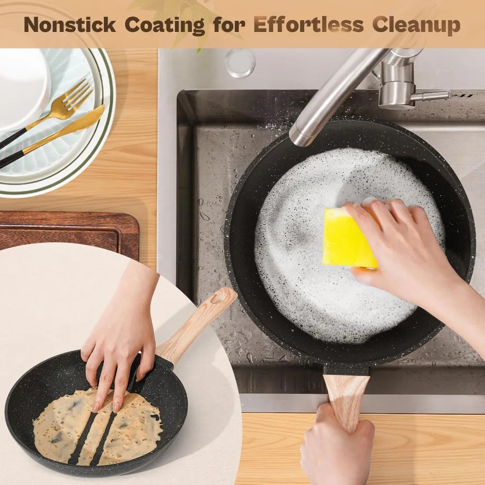 Black Granite Nonstick Pots and Pans Set Induction Nontoxic