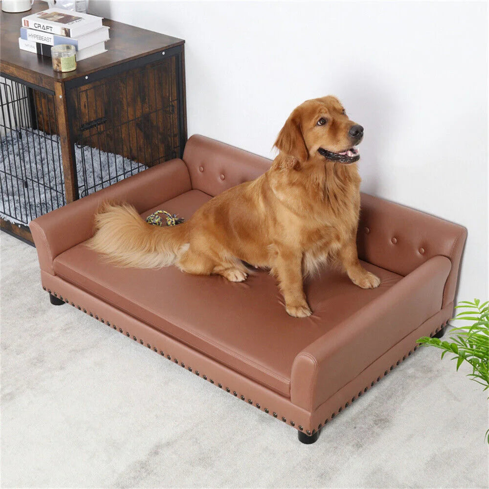 Large Elevated PU Leather Dog Bed With Removable Cushion