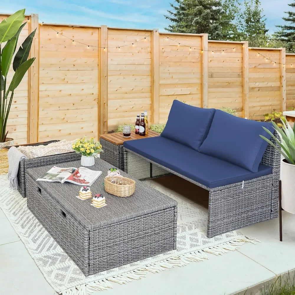 Outdoor Daybed Set Multifunctional Patio Day Bed Rattan